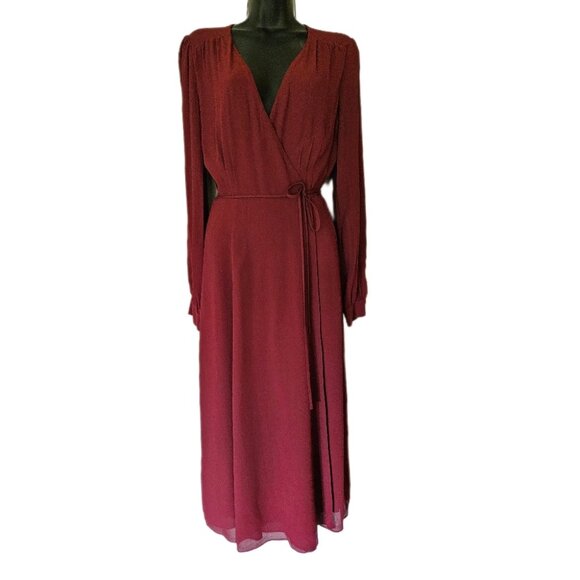 Aritzia Wilfred Lina Wrap Midi Dress Sz S Rust Red Crepe Flowy Feminine Timeless - Picture 4 of 11